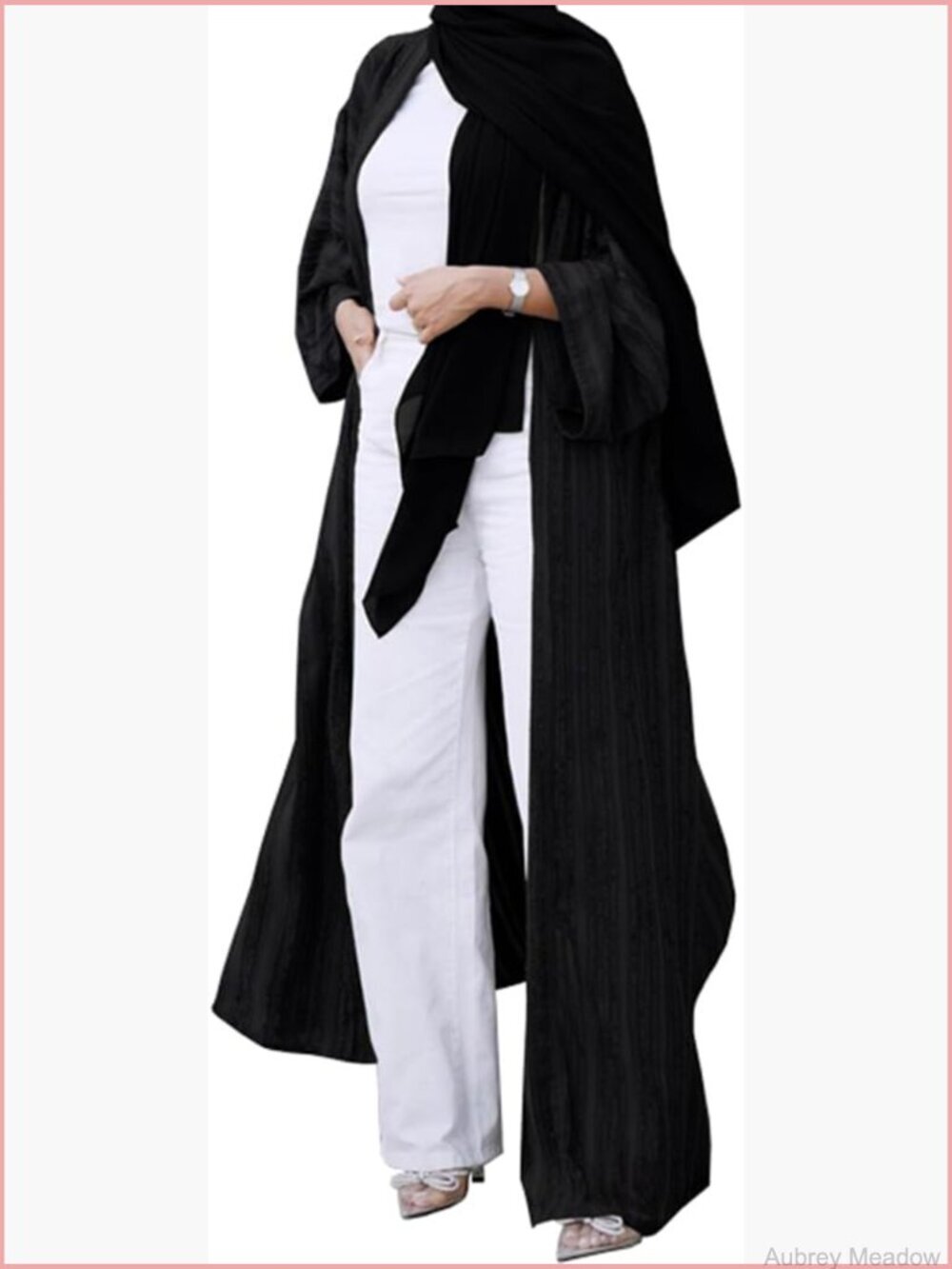 Long Sleeve Open Front Cardigan Muslim Kimono Abaya Modest Loose Fit Ankle